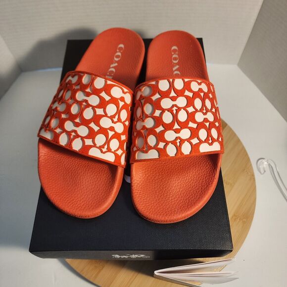 COACH Udele Signature Rubber Slides Fiery Red, Sz 10 B With Box Limited Edition - Picture 2 of 16
